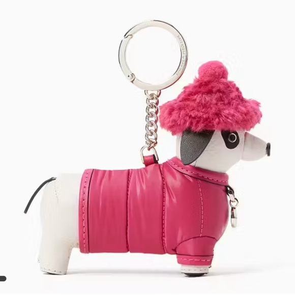 Kate spade‎ ♠️ NWT Claude festive pink WINTER dachshund key chain novelty rare - Picture 2 of 3